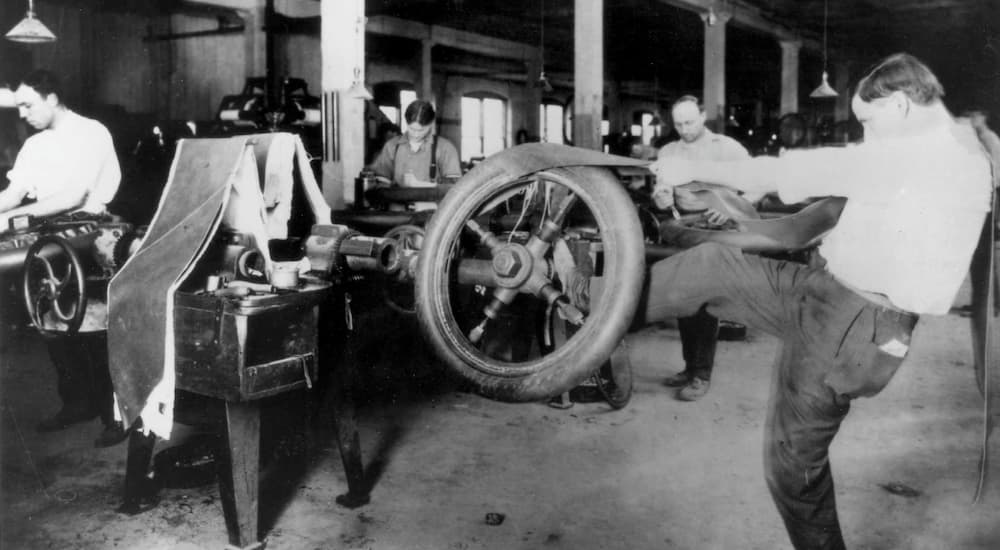 A black and white image from the Goodyear Tire and Rubber Company is shown.