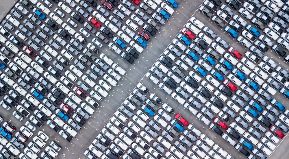 a large arial shot of a huge used car super store