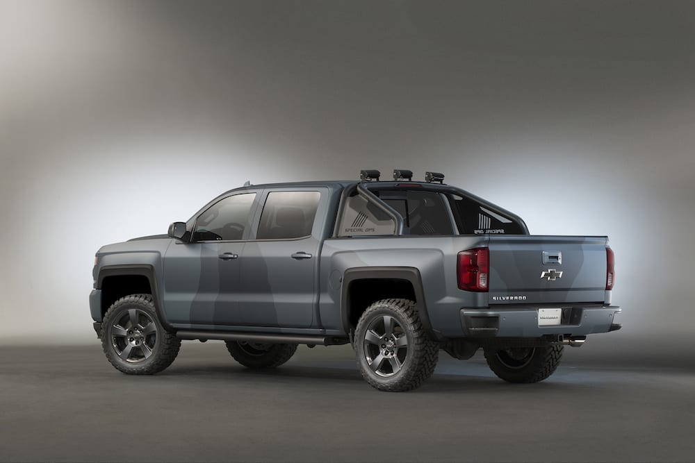 Chevrolet’s 2016 Silverado Special Ops concept is based on the Silverado 1500 Z71, which features a new front-end design and new technologies built into its strong, high strength steel body structure and fully boxed frame, and draws its design inspiration from naval design aesthetics.