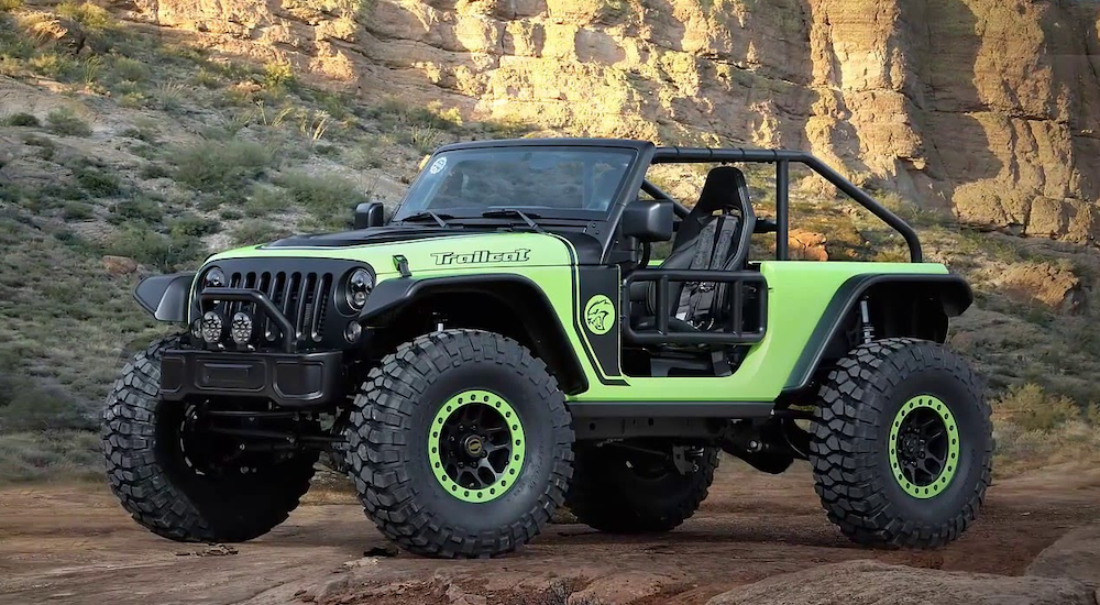 A Jeep Trailcat, with a supercharged V8 Hellcat motor is shown.