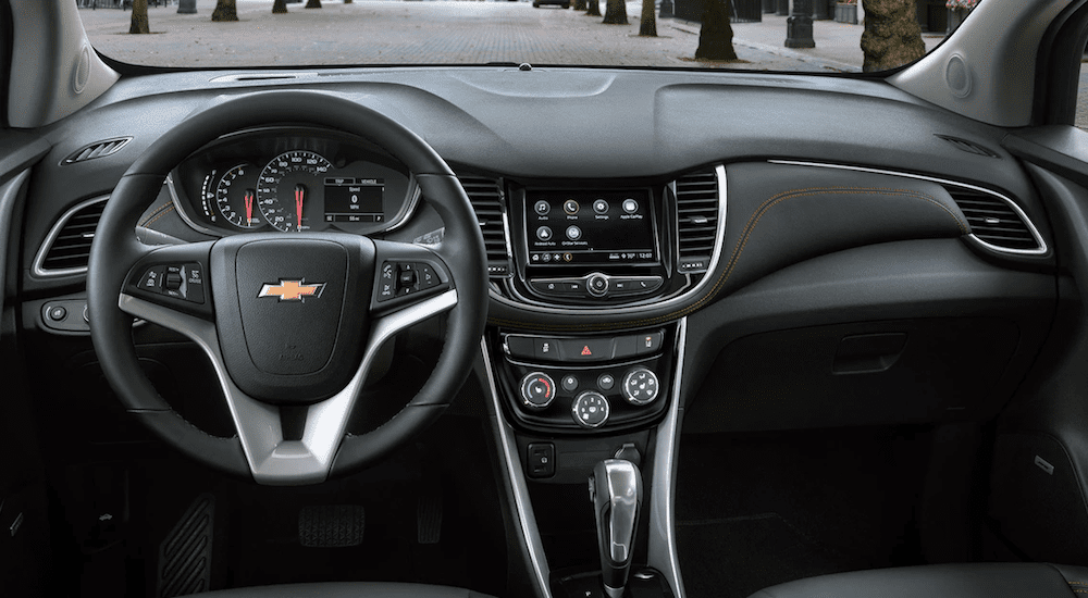 The black interior of a 2018 Chevy Trax