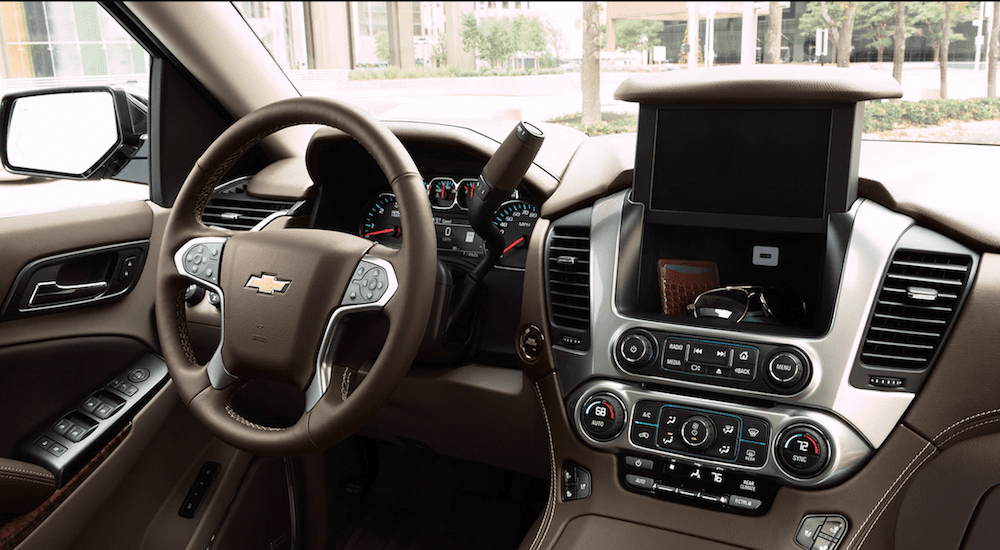 tan interior of the 2019 Chevy Tahoe