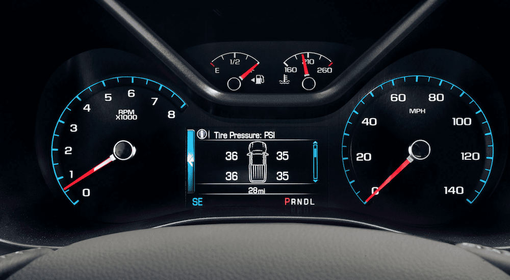 Closeup of 2019 GMC Canyon speedometer and info screen