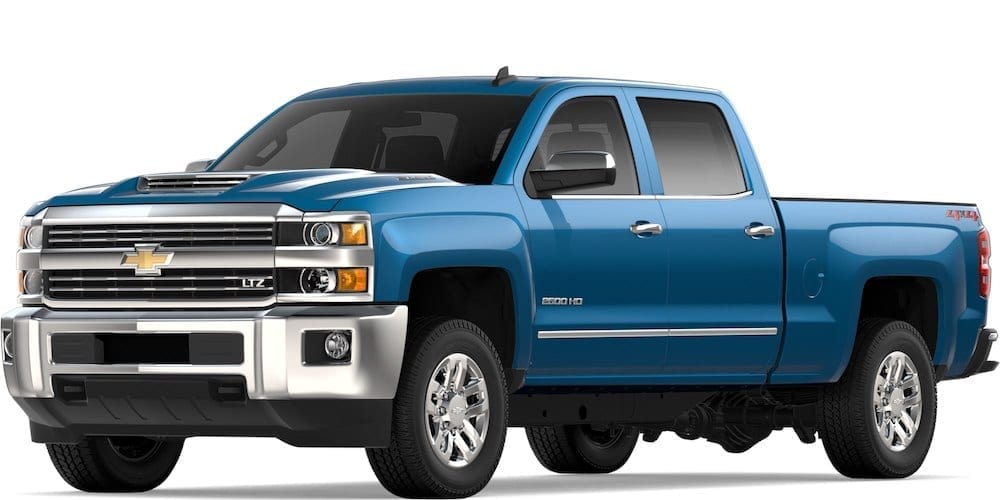 Blue 2019 Chevy Silverado 2500HD on white background