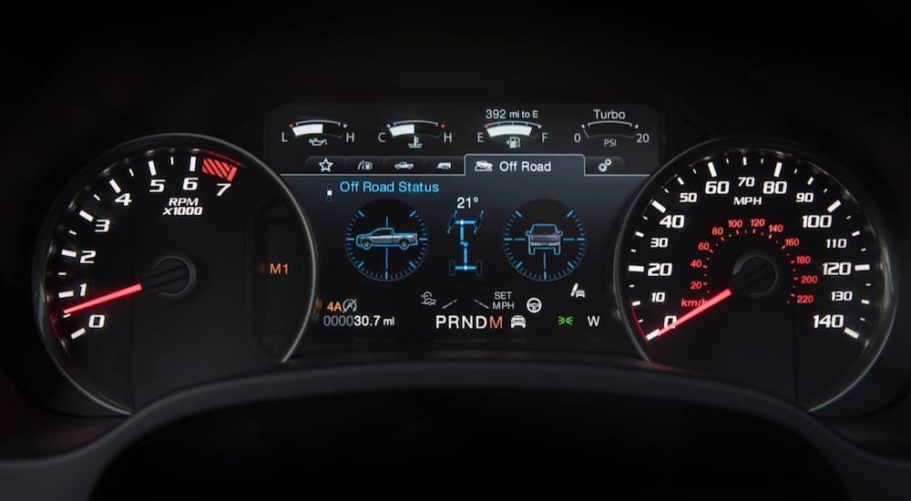 The dash on the 2019 Ford Raptor is shown. 