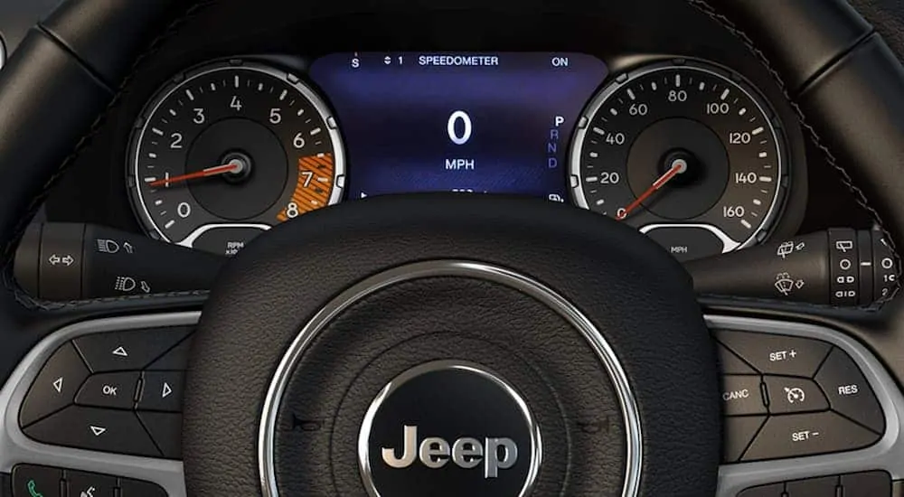 A driver's view of the driver's display in the all-new 2020 Jeep Renegade is shown. 