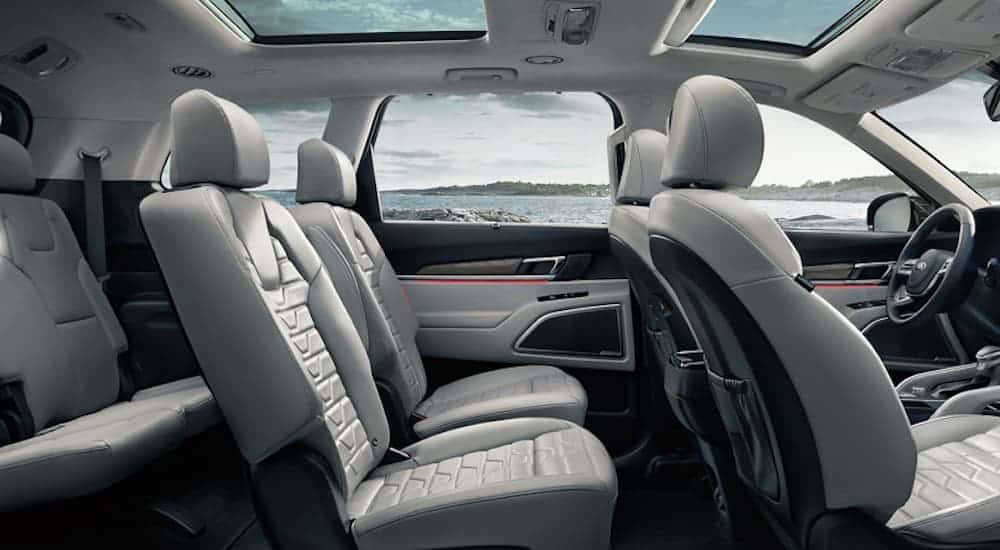 A side view of the grey leather interior of the 2020 KIA Telluride is shown. 