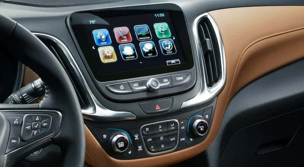 A close of the infotainment system found in a 2019 Chevy Equinox with the Chevrolet MyLink on the screen is shown. 