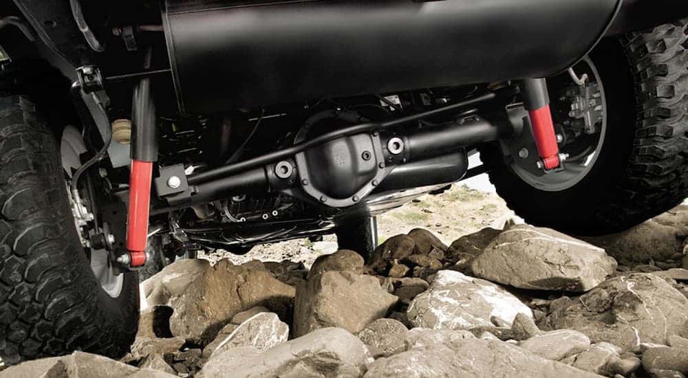A close up of the Dana 44 axle on a 2018 Jeep Wrangler Rubicon is shown.