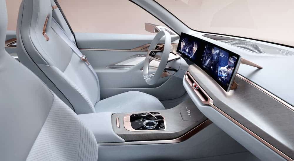 A white and rose gold interior is shown in the 2021 BMW i4.