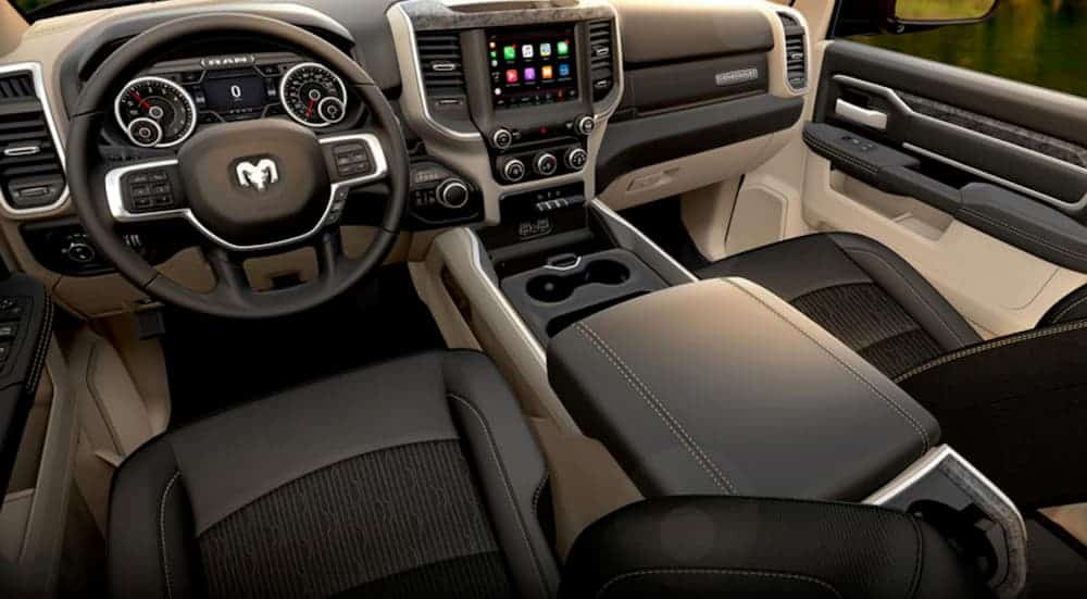 The brown interior of a 2020 Ram 2500 Big Horn is shown.