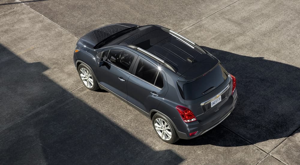 A grey 2020 Chevy Trax is shown from above in a parking area.