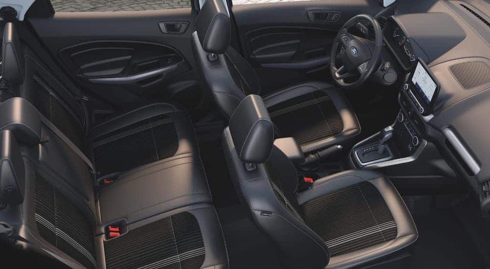 An elevated look at the black interior of a 2020 Ford EcoSport.