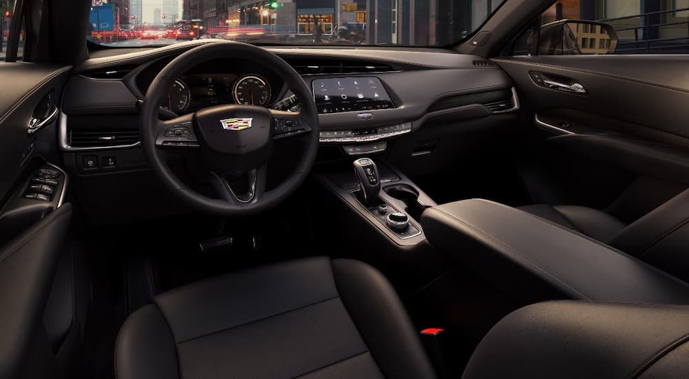 The black interior is shown in a 2020 Cadillac XT4.