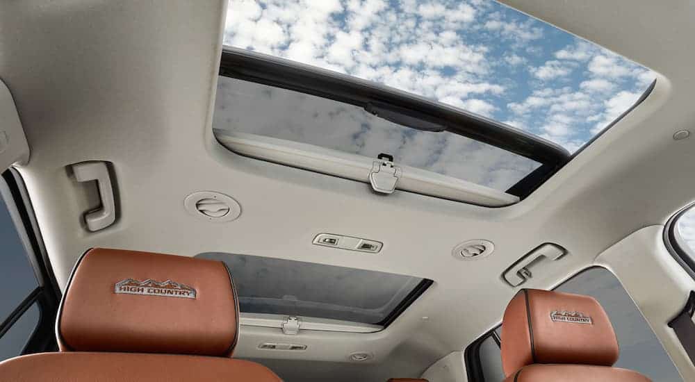 The sun roof in a 2020 Chevy Traverse High Country is shown.