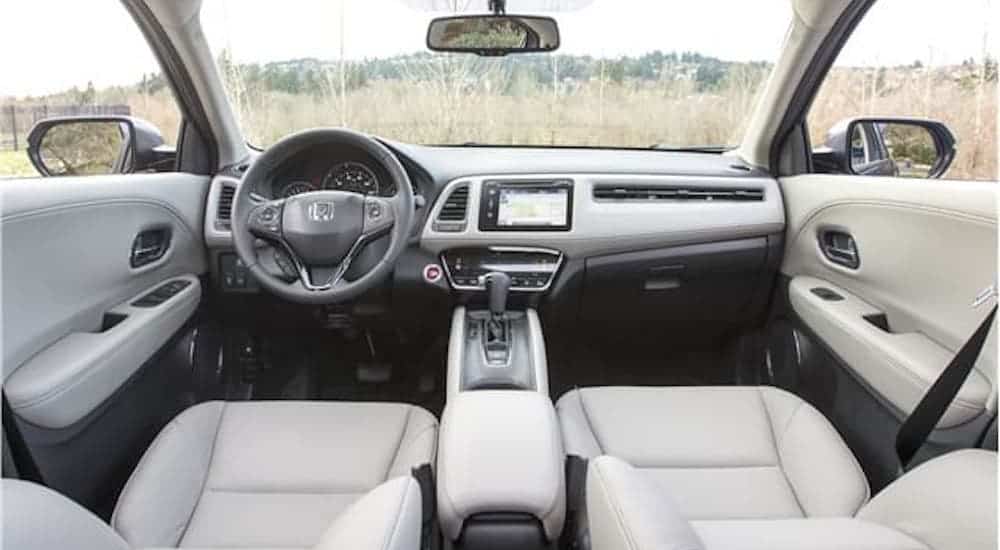The light gray interior is shown inside a 2020 Honda HR-V.