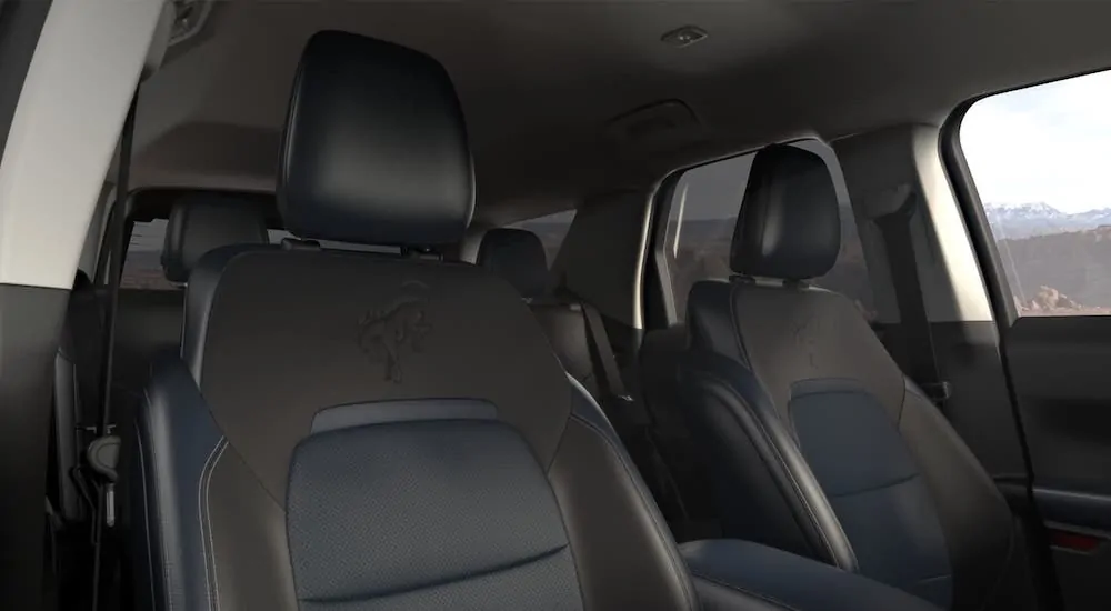 The available leather interior is shown inside a 2021 Ford Bronco Sport.
