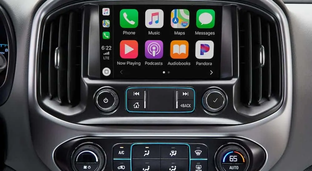 The infotainment system is shown on the 2021 Chevy Colorado.