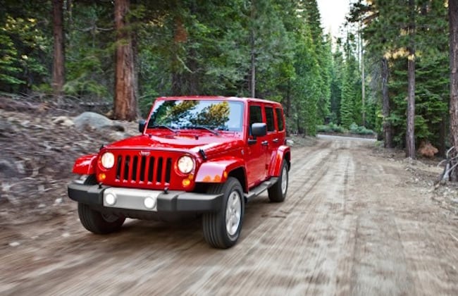 Red Jeep in Woods