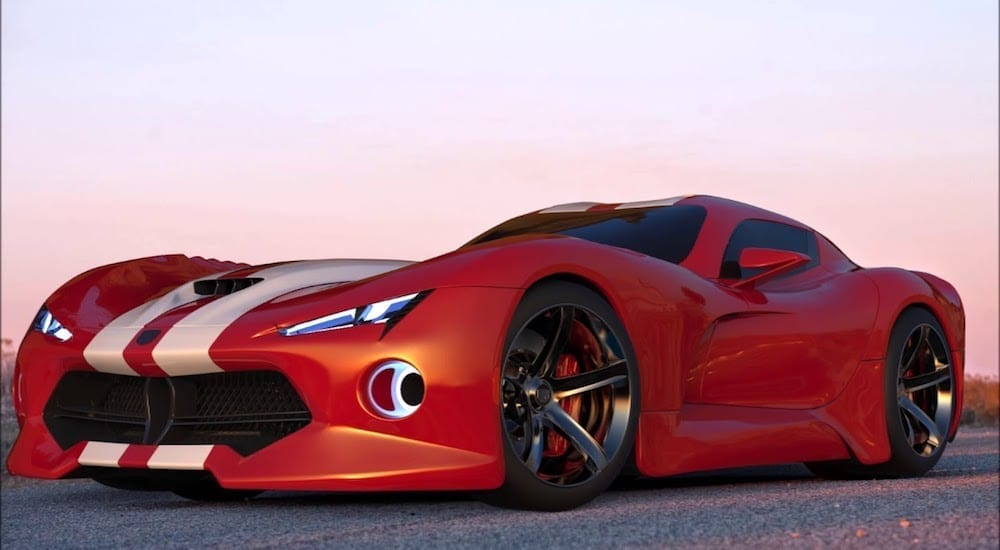 A red Dodge Viper concept against a pink sky, find out more at your Dodge dealership