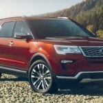 A red 2018 Ford Explorer parked in a field