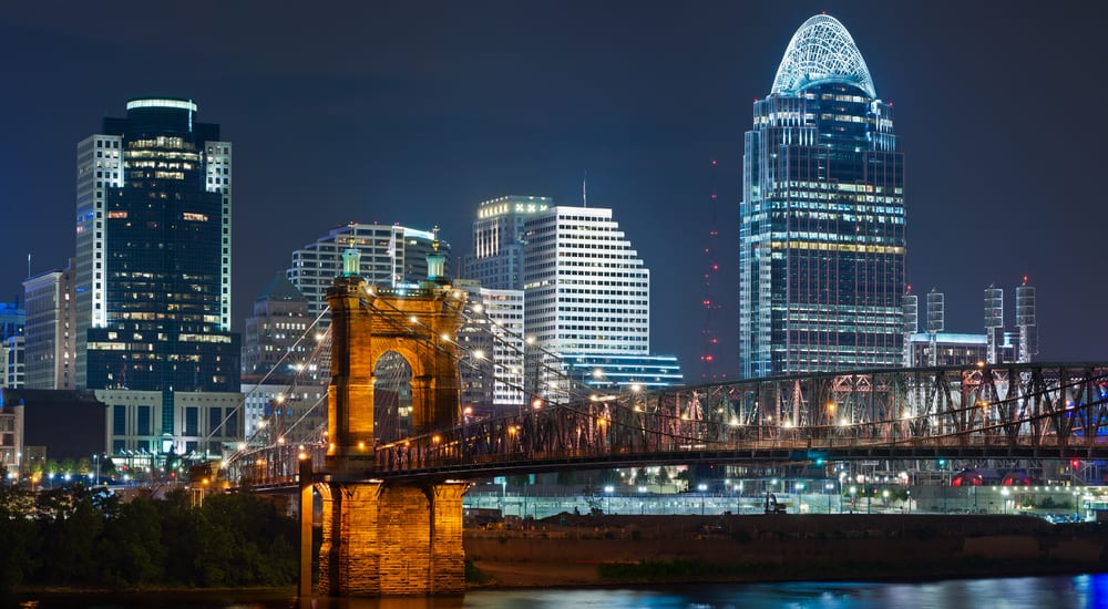 Cincinnati skyline at night