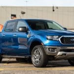 A blue 2019 Ford Ranger demo for the new model