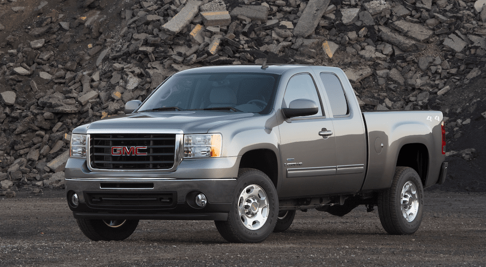 A gray 2010 GMC Sierra 2500HD in a quarry