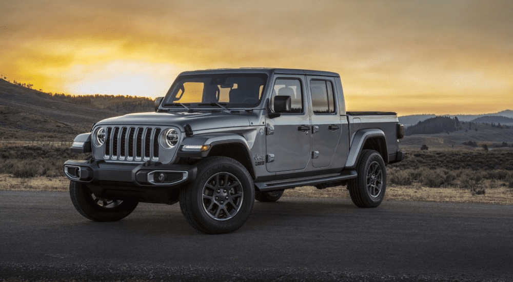 A gray 2020 Jeep Gladiator Hercules at sunset in the desert