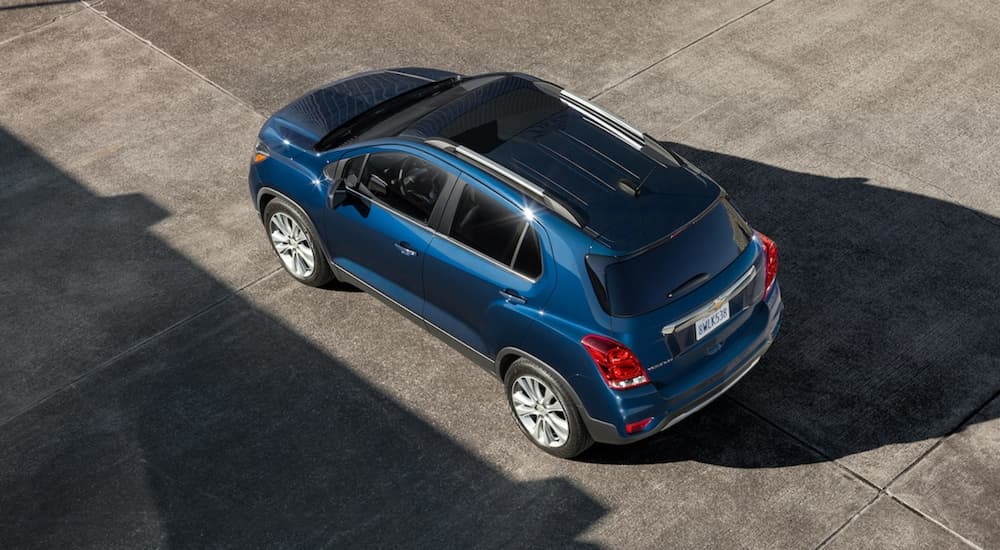 A blue 2019 Chevy Trax is shown from an above angle.