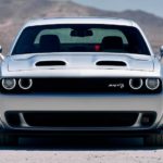 A silver 2019 Dodge Challenger SRT is in the desert.