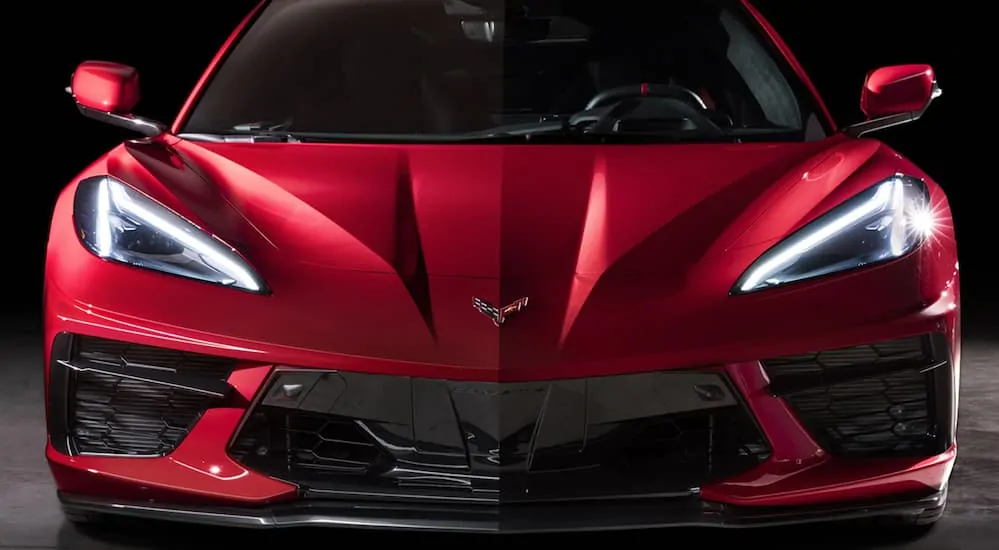 A close up of the 2020 Chevy Corvette's front end is shown.