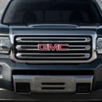 A close up of the front end of a 2020 GMC Canyon is shown.