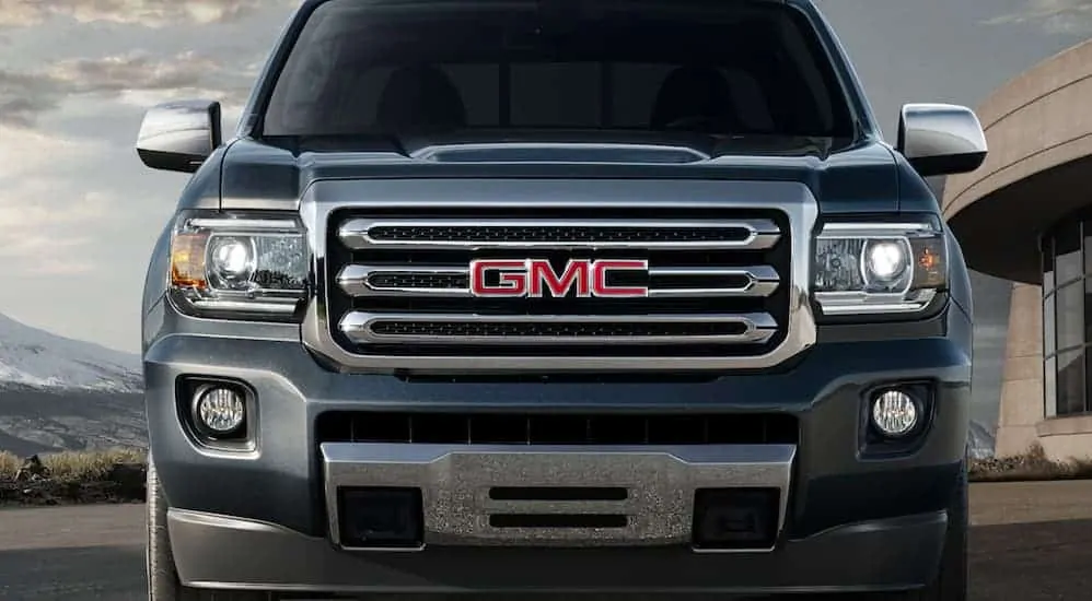 A close up of the front end of a 2020 GMC Canyon is shown.