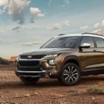 A brown 2021 Chevy Trailblazer, which is soon to be a favorite among Chevy SUVs, is parked in a desert.