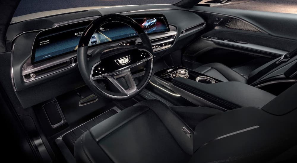 The black interior of a Cadillac Lyriq is shown.