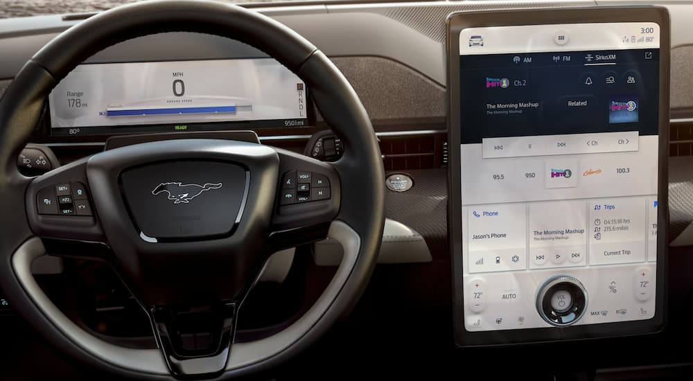 The Sync4 system is shown in a 2021 Ford Mustang from a local Ford dealer.