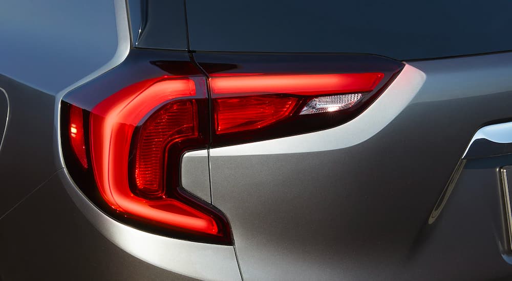 A close up shows the taillight on a 2020 GMC Terrain.