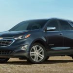A black 2021 Chevy Equinox is parked on dirt under a blue sky after winning the 2021 Chevy Equinox vs 2021 Toyota RAV4 comparison.