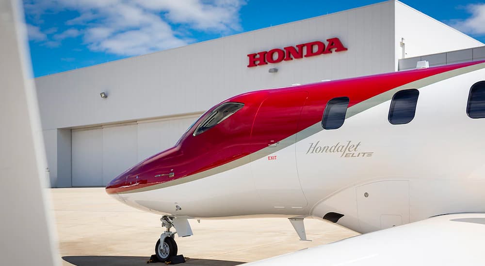 A close up shows a jet outside of a Honda building, after a meeting at an Irondequoit Honda dealer.