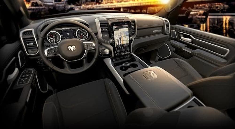 The gray interior if a 2019 used Ram Laramie is shown.