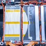 An Electric car lithium battery pack is shown from above.