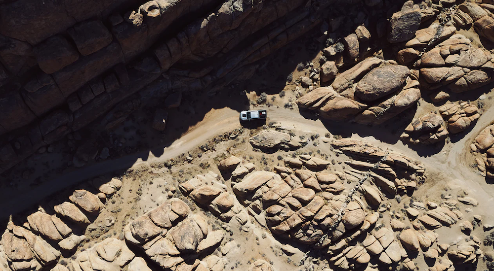 A silver 2020 Chevy Colorado ZR2 Bison is shown from a high angle off-roading.