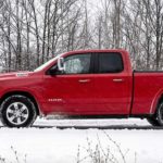 A red 2021 Ram 1500 is shown plowing after winning a 2021 Ram 1500 vs 2021 Ford F-150 comparison.
