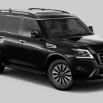 A black 2022 Nissan Armada Midnight Edition is shown from a front angle on a grey background.