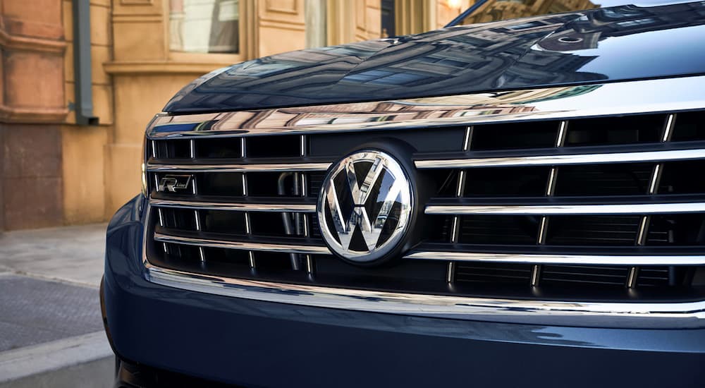 A close up shows the grille of a 2022 Volkswagen Passat.
