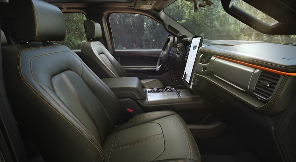 The black interior of a 2022 Ford Expedition Timberline can be seen at a Ford dealer near you.