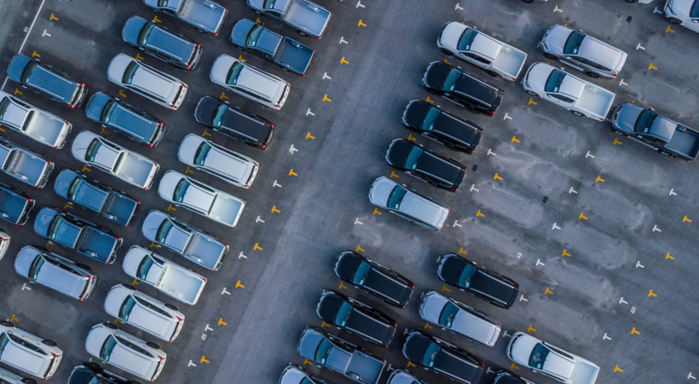 Cars are shown from a high angle ready for Louisville online car sales.