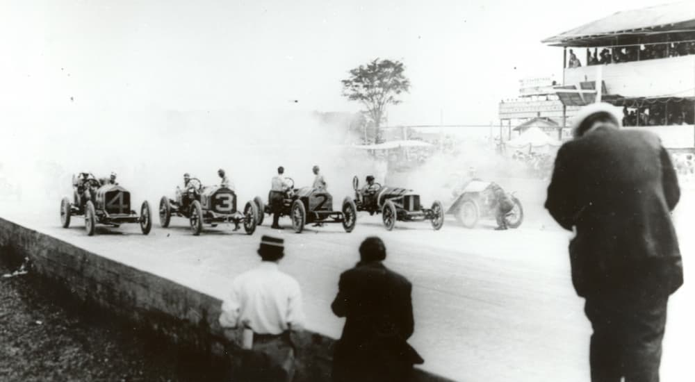 A black and white photo shows a 1911 Chevy Race.