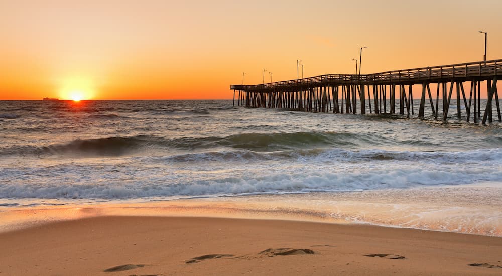 Virginia Beach is shown at sunset.